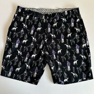 Men's Black Printed Cotton Shorts with Purple Accent